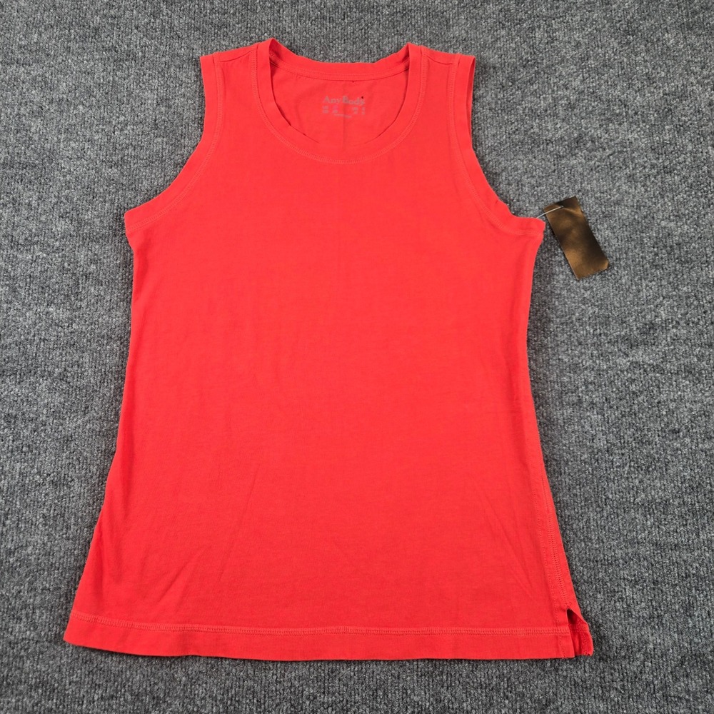 AnyBody Tank Top Womens XS Red NWT Cotton Sleeveless Crew Neck Side Slit Hem